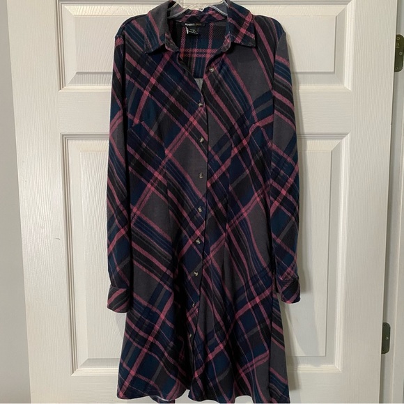 Plaid Shirt Dress in Pink and Blue - Picture 1 of 6